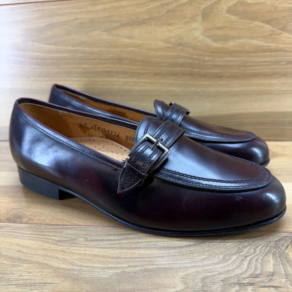 Stuart McGuire Apron Toe Buckle Loafers Mens 10 EE‎ Bugundy Leather Formal